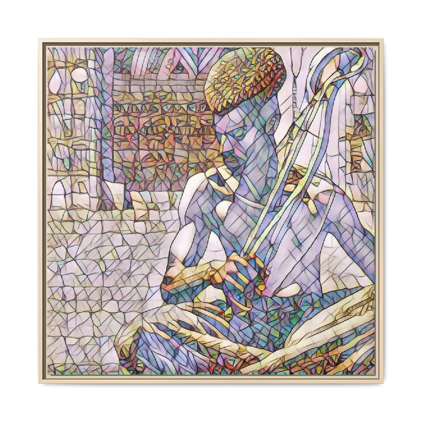 Framed Matte Canvas Art – Stained-Glass Style Musician Print