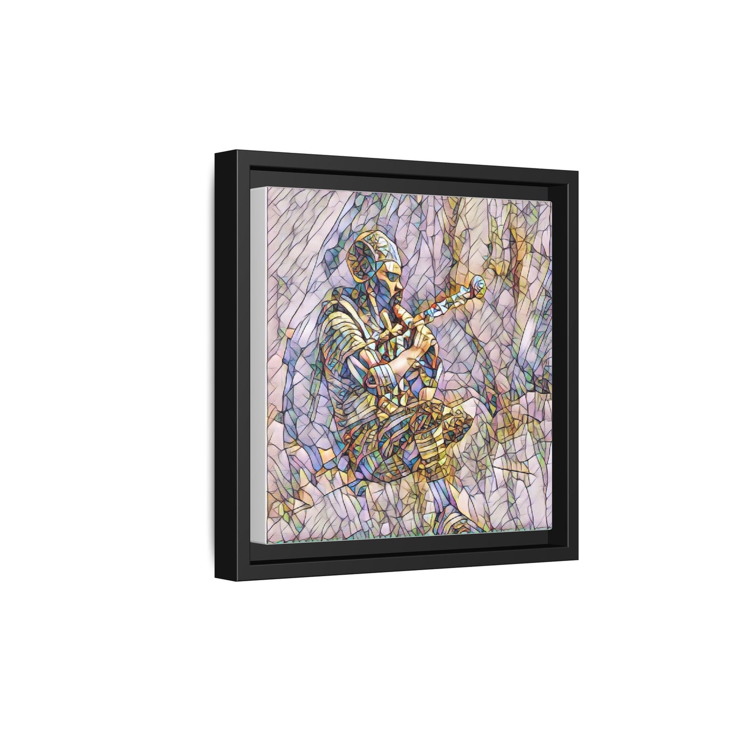 Celtic Piper Framed Matte Canvas — Stained-Glass Style Highland Bagpiper Art