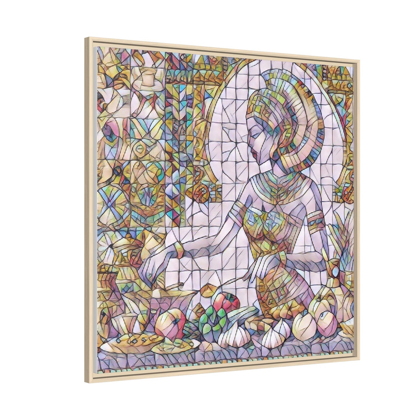 Egyptian Goddess Stained Glass Style Framed Canvas Art