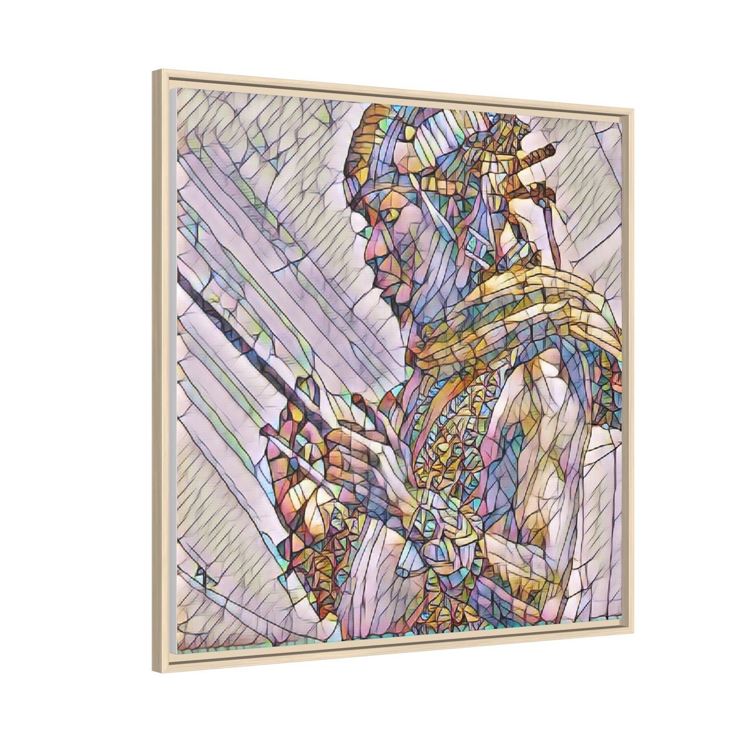 Framed Canvas Art - Colorful Tribal Warrior Portrait (Matte)