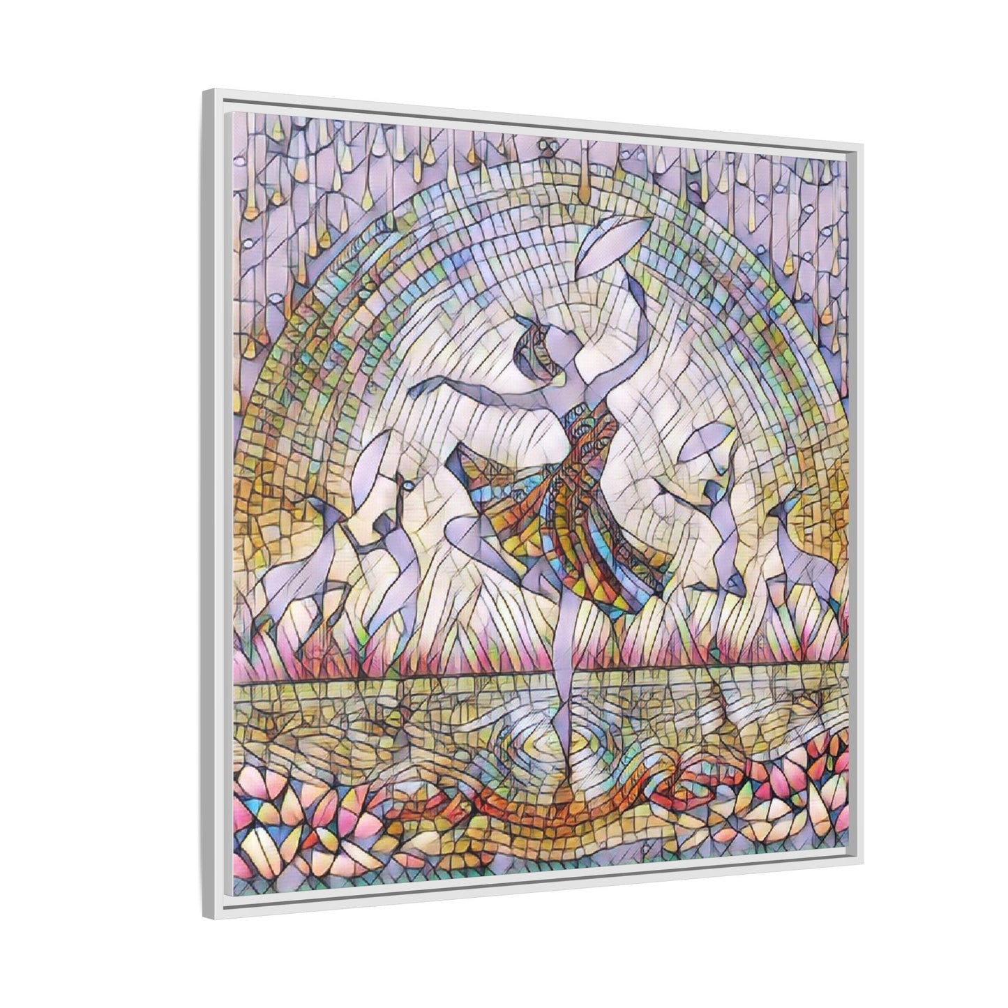 Stained Glass Ballerina Framed Canvas Art — Dancer Mosaic Wall Decor