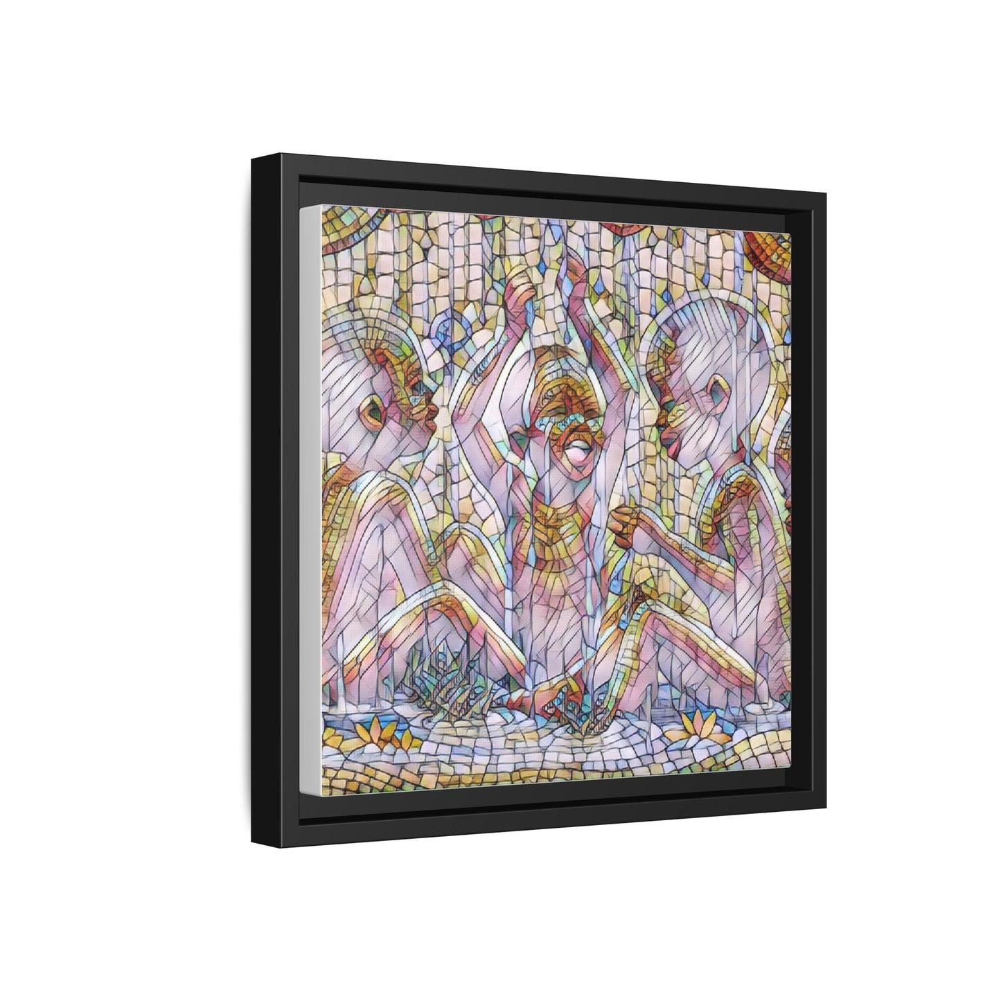 Framed Matte Canvas Art — Mosaic Children Playing (Multicolor)