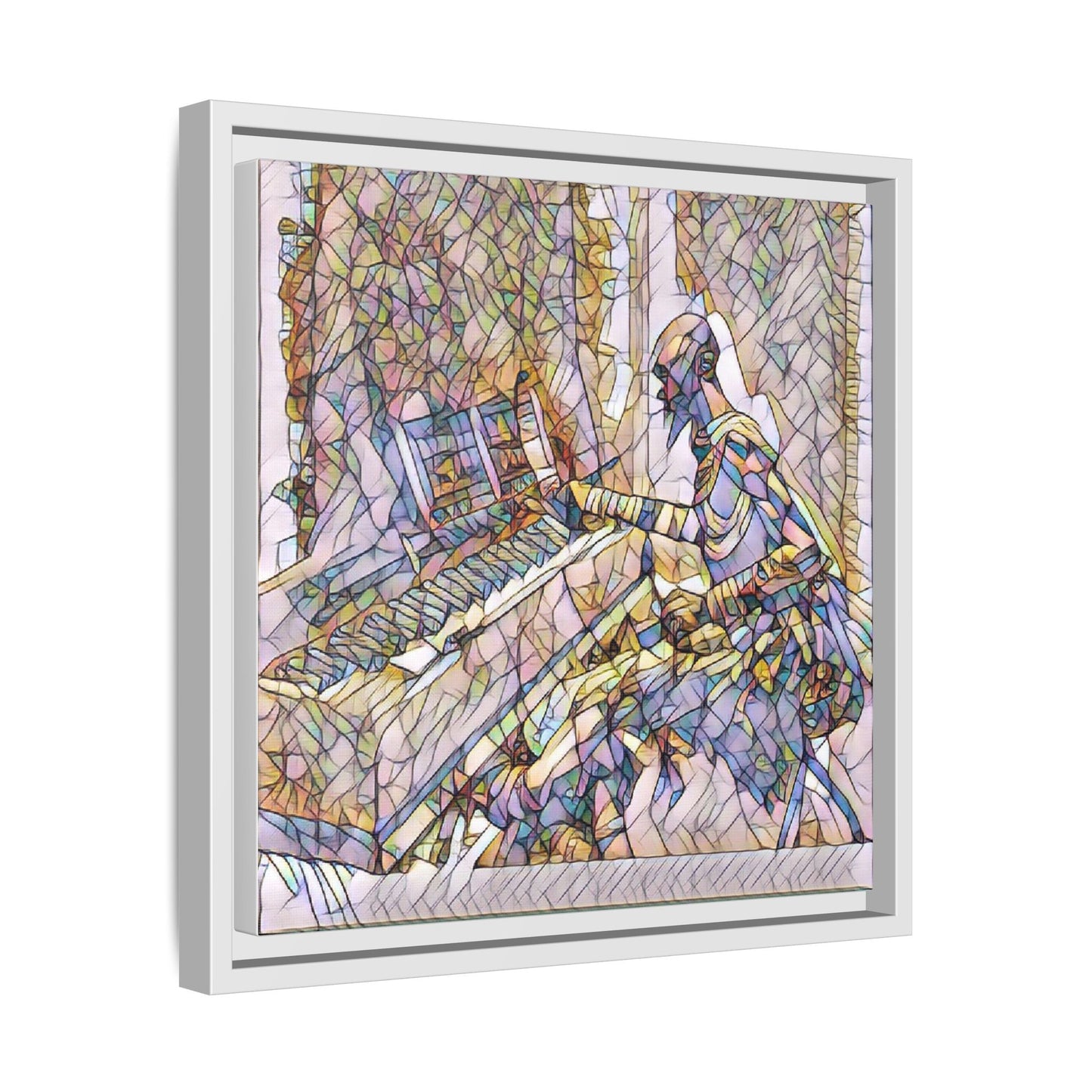Framed Matte Canvas Art — Colorful Abstract Musician at Piano