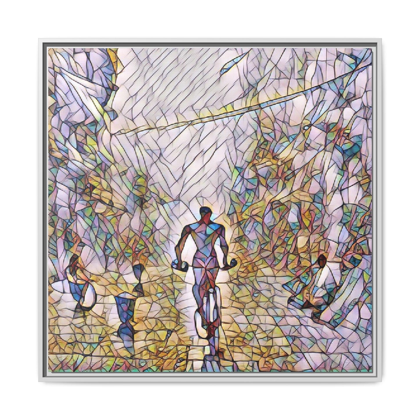 Cyclist Stained-Glass Matte Canvas Framed Wall Art