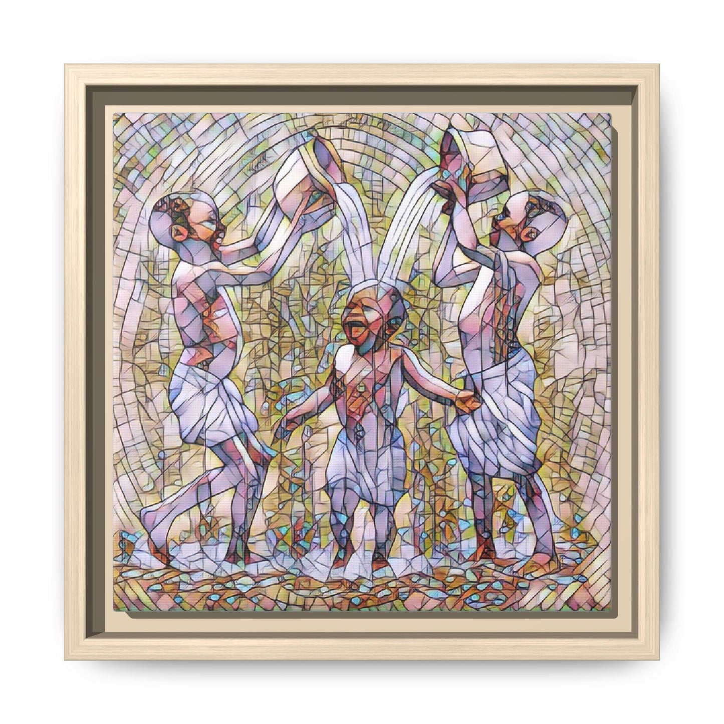 Framed Matte Canvas Art – Joyful Water Dance Family Stained-Glass Print