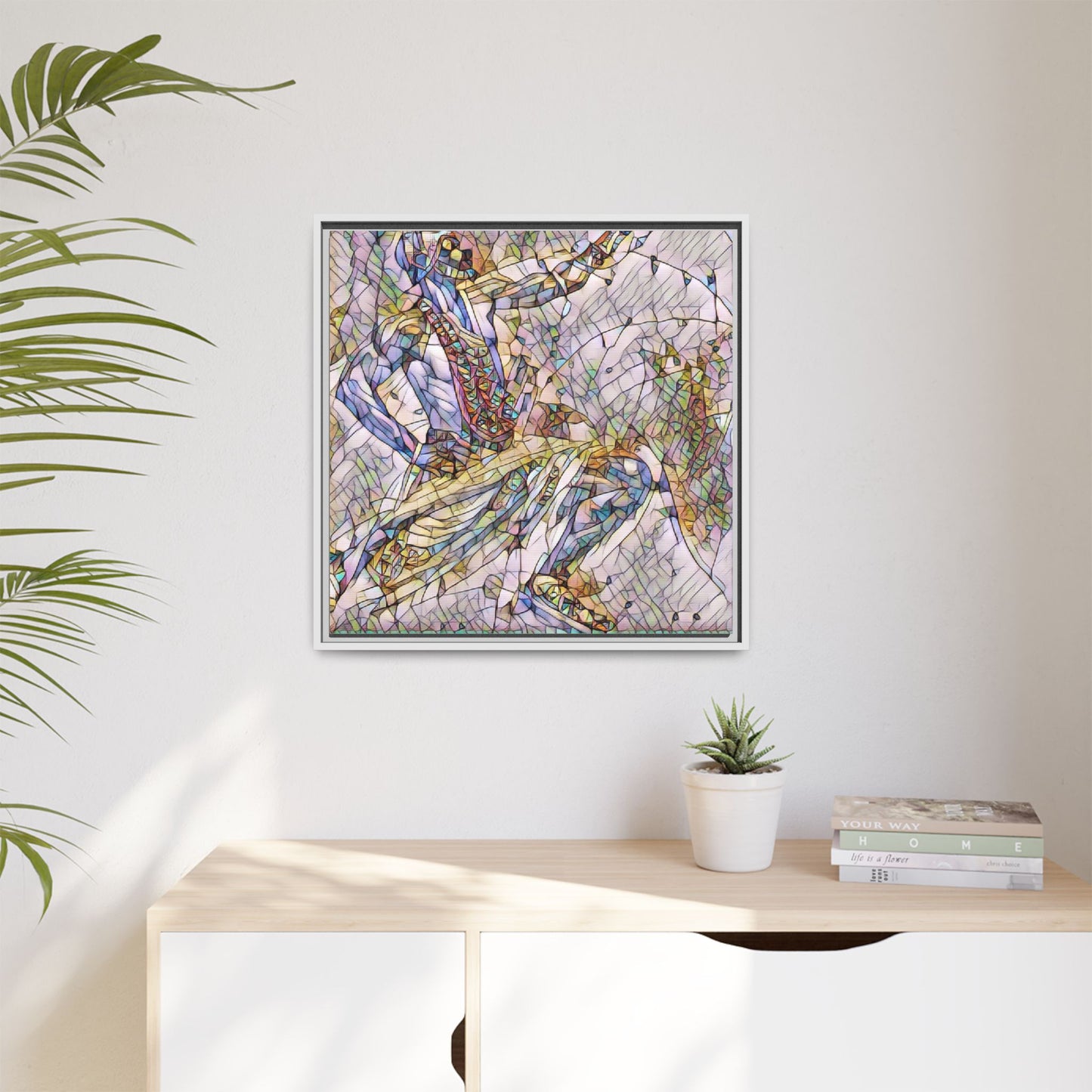 Abstract Stained-Glass Dancers — Framed Matte Canvas Art