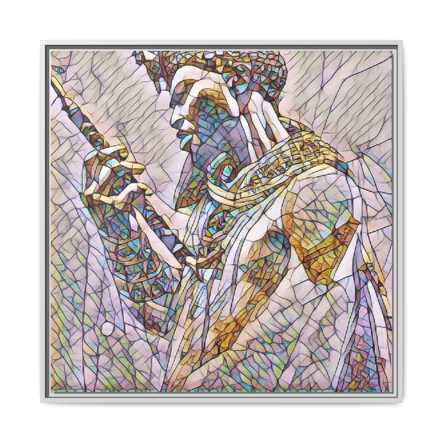 Egyptian Pharaoh Stained Glass Art — Framed Matte Canvas