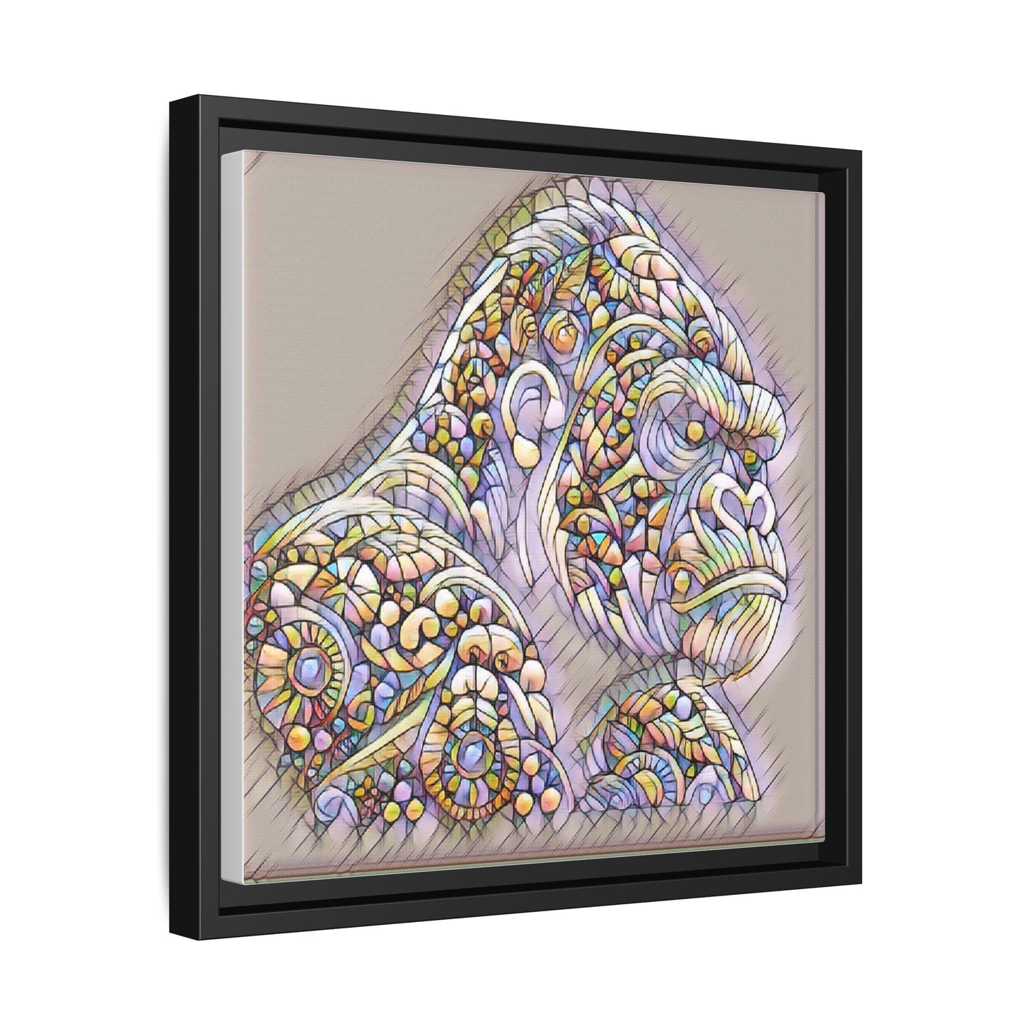 Colorful Ornate Gorilla Matte Canvas Framed Wall Art