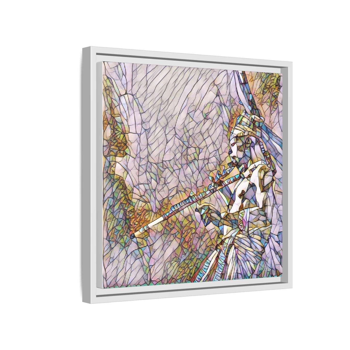 Abstract Tribal Flutist Matte Canvas Framed Wall Art