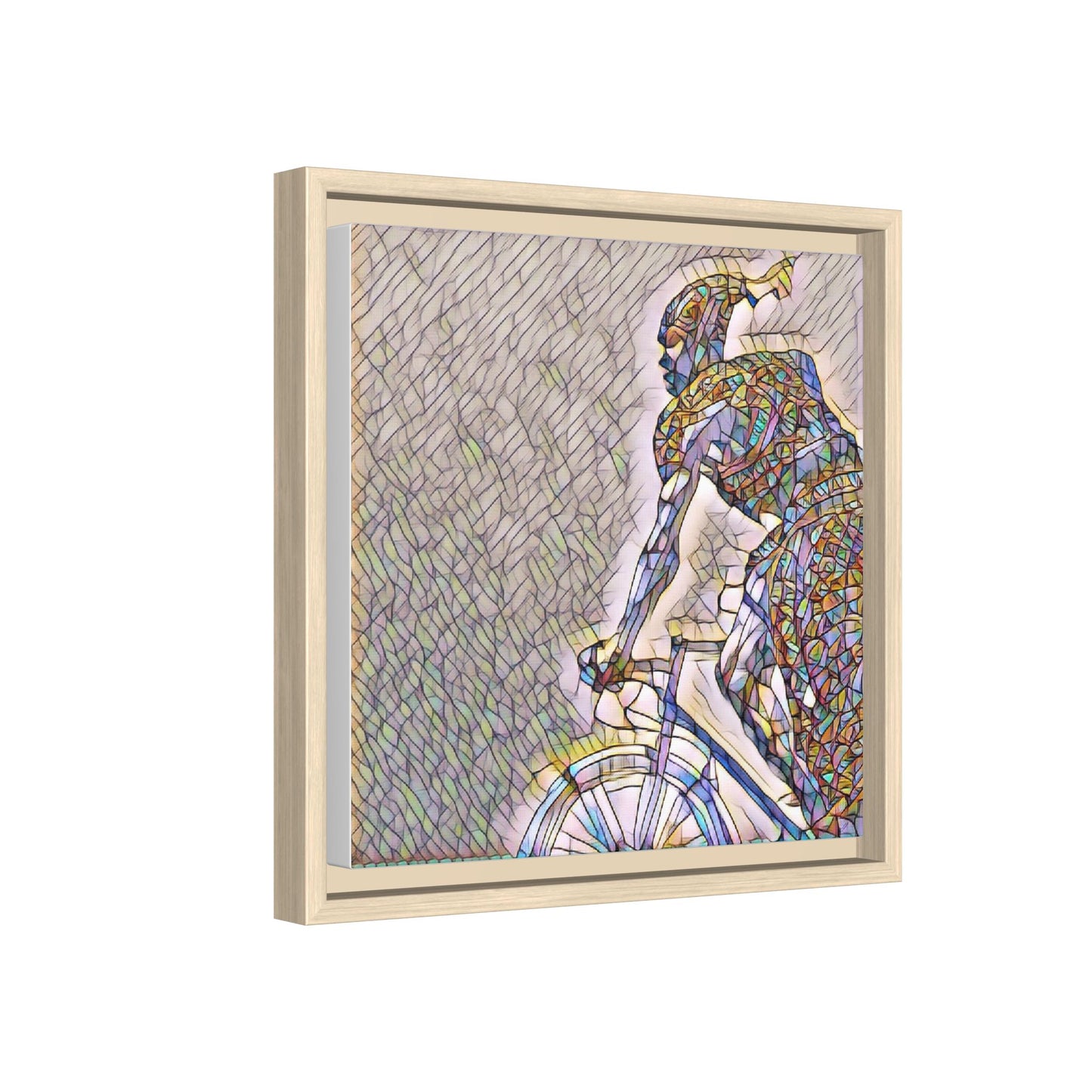 Cyclist Mosaic Matte Canvas Print — Framed Multicolor Bike Art