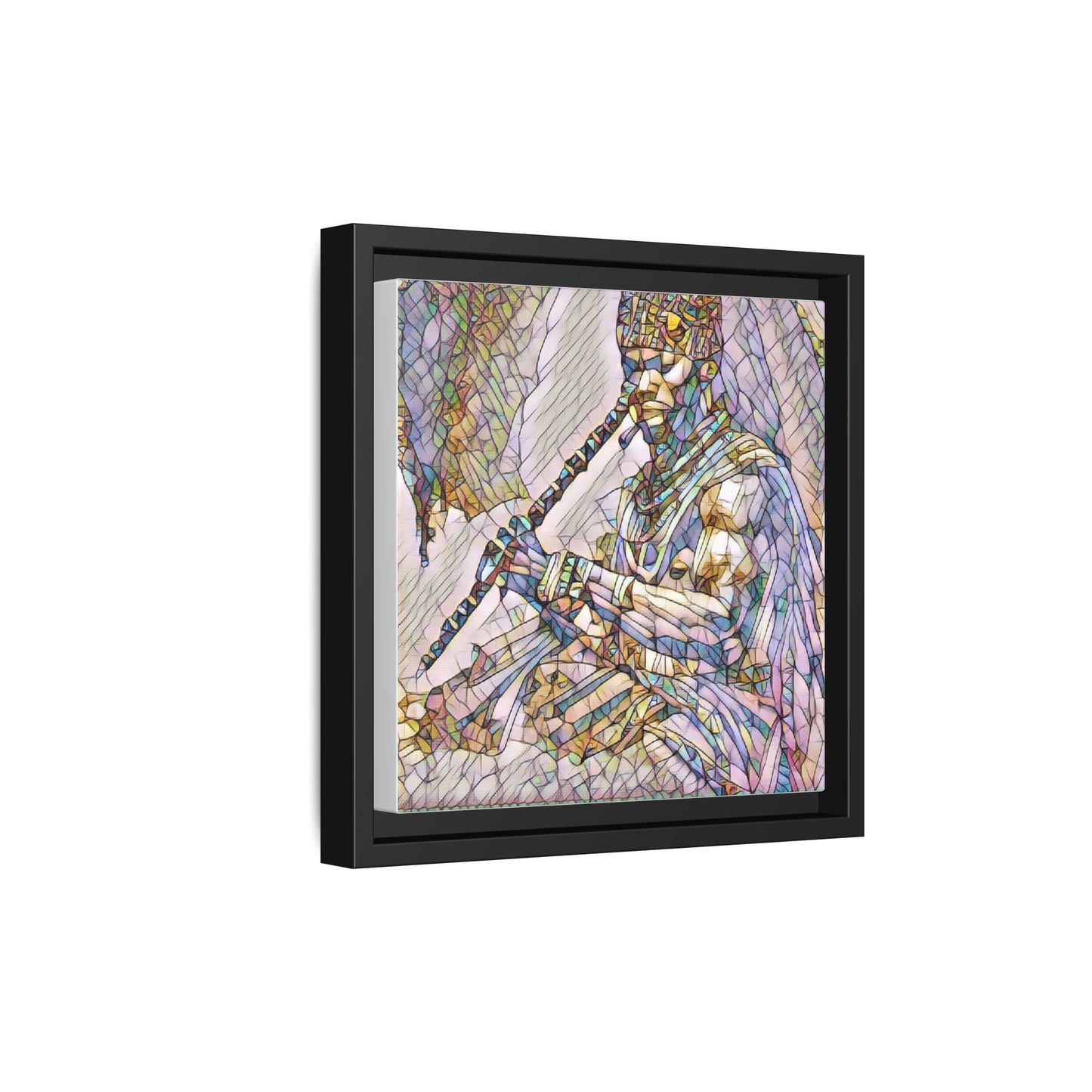 Tribal Flute Musician Stained-Glass Framed Canvas Art