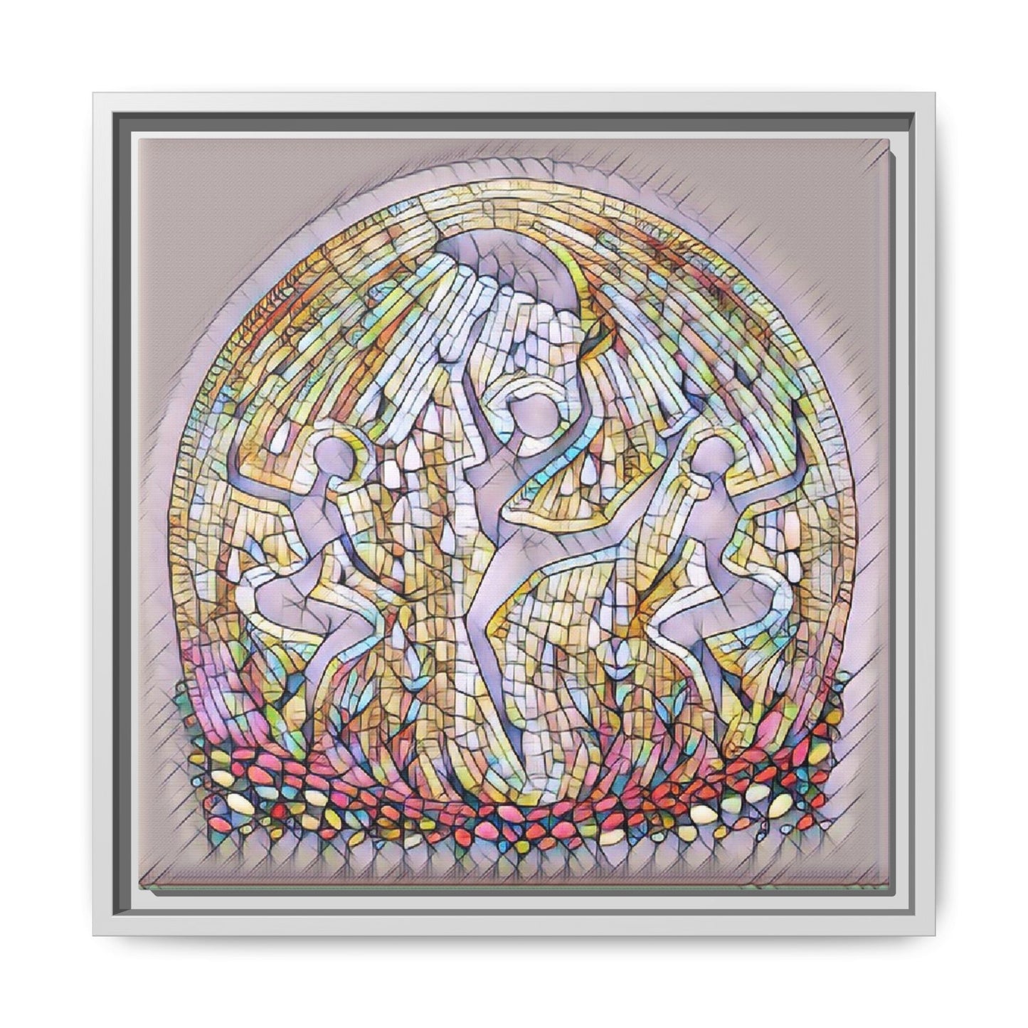Framed Canvas Art - Stained Glass Dance Trio (Matte Multi-Color)