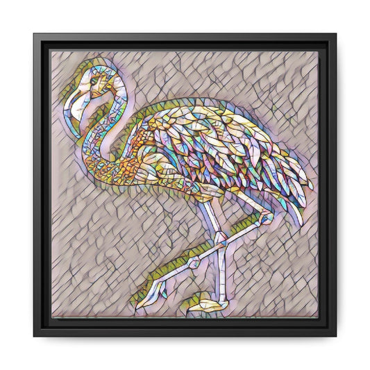Framed Flamingo Mosaic Canvas Art — Multicolor Matte Wall Decor