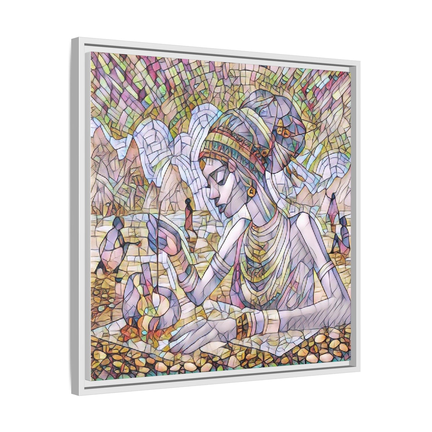 Framed Matte Canvas Art — Mosaic-Inspired Egyptian Woman Illustration