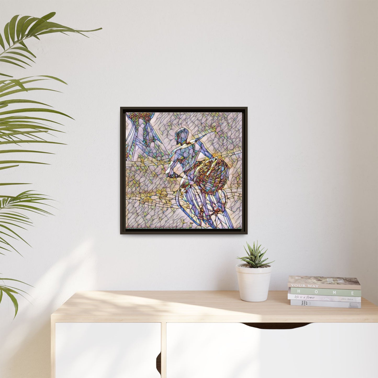 Abstract Stained-Glass Warrior Matte Framed Canvas