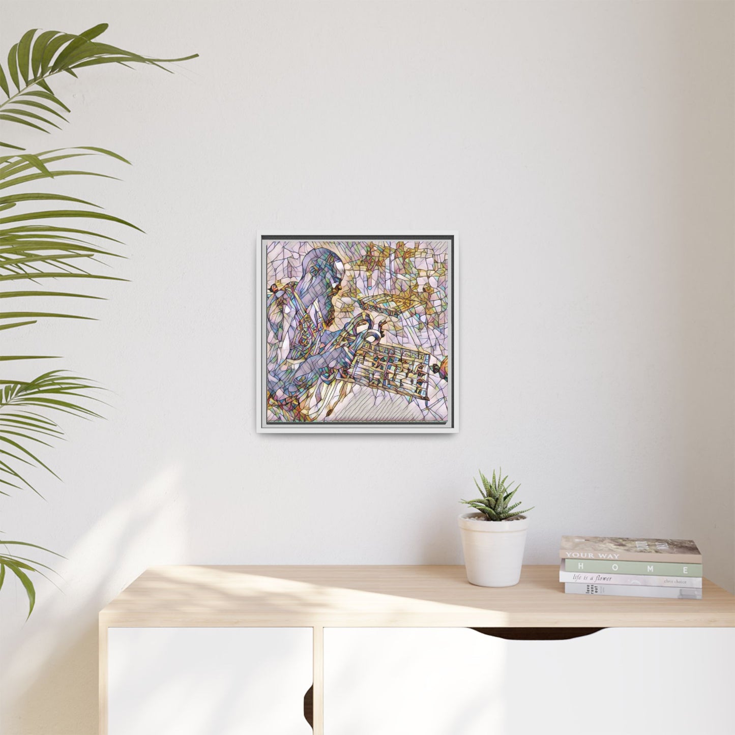 Framed Matte Canvas Art – Abstract Musician with Keyboard (Multi-Color)