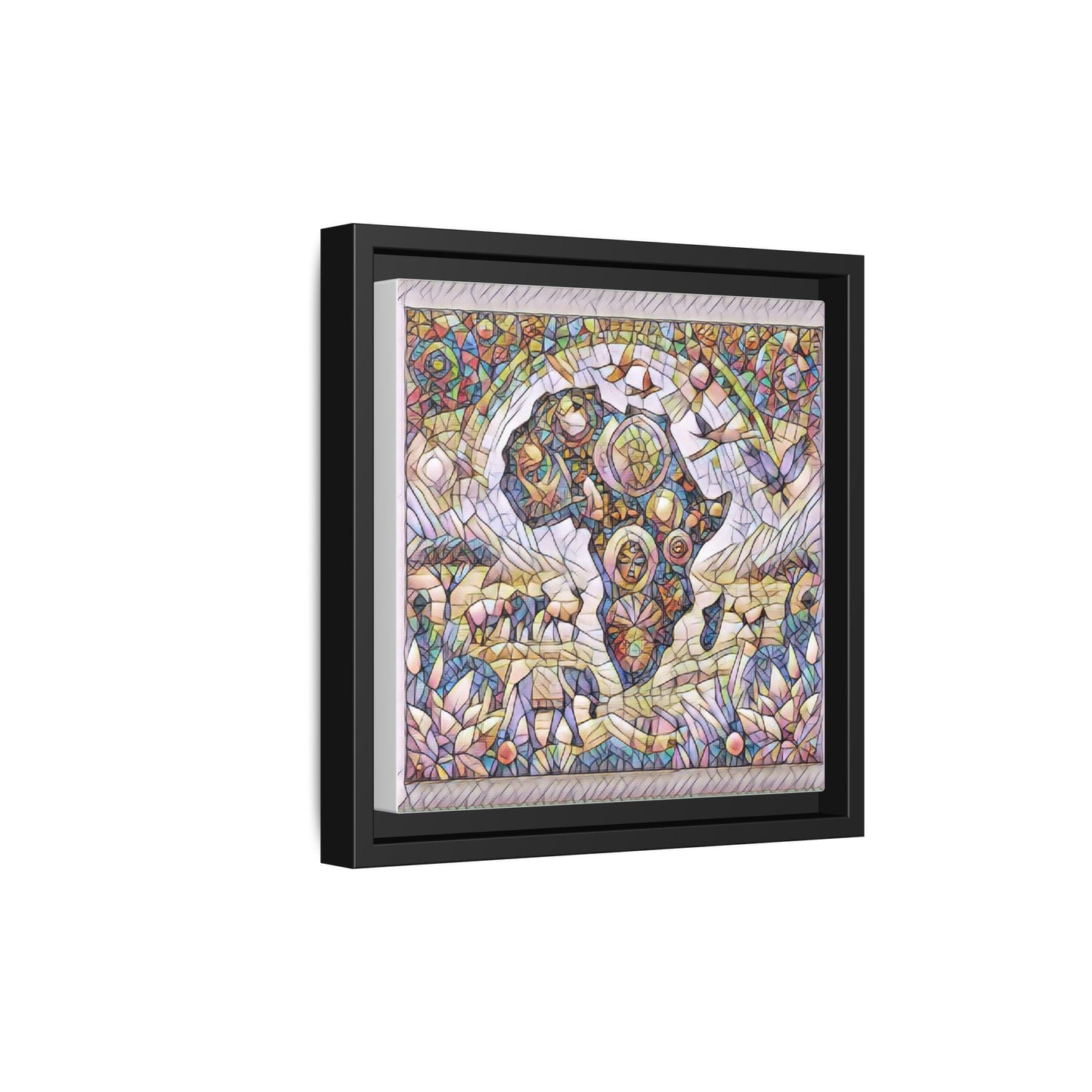 Abstract Mosaic Africa Framed Canvas — Colorful Stained-Glass Wall Art