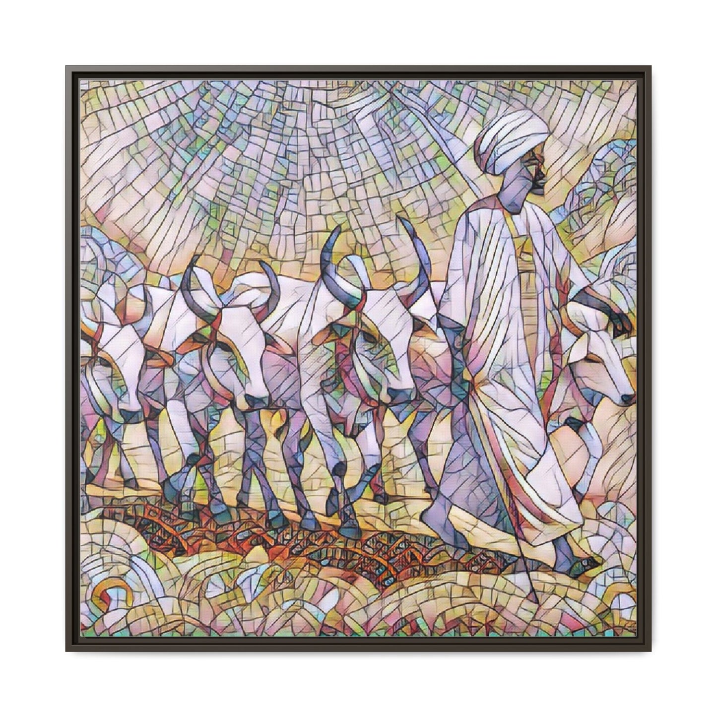 Framed Matte Canvas Art — African Herdsman Mosaic Print