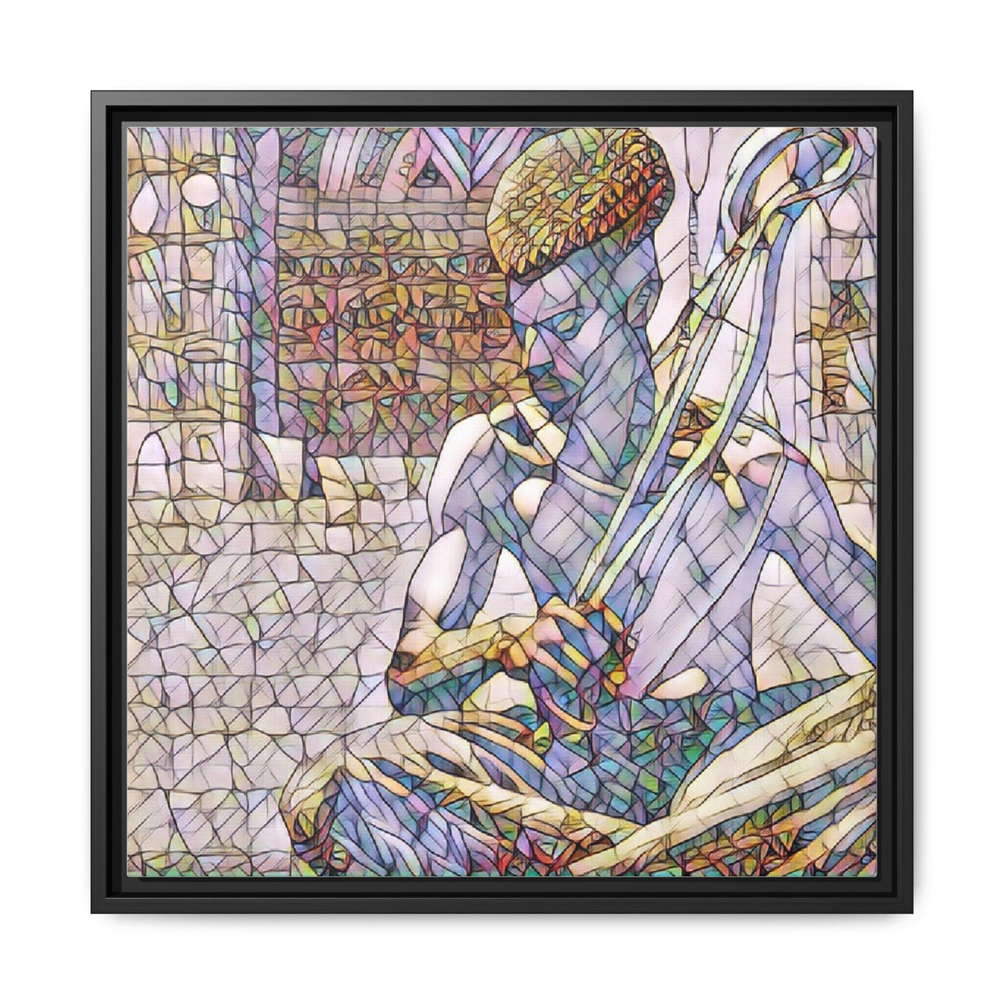 Framed Matte Canvas Art – Stained-Glass Style Musician Print