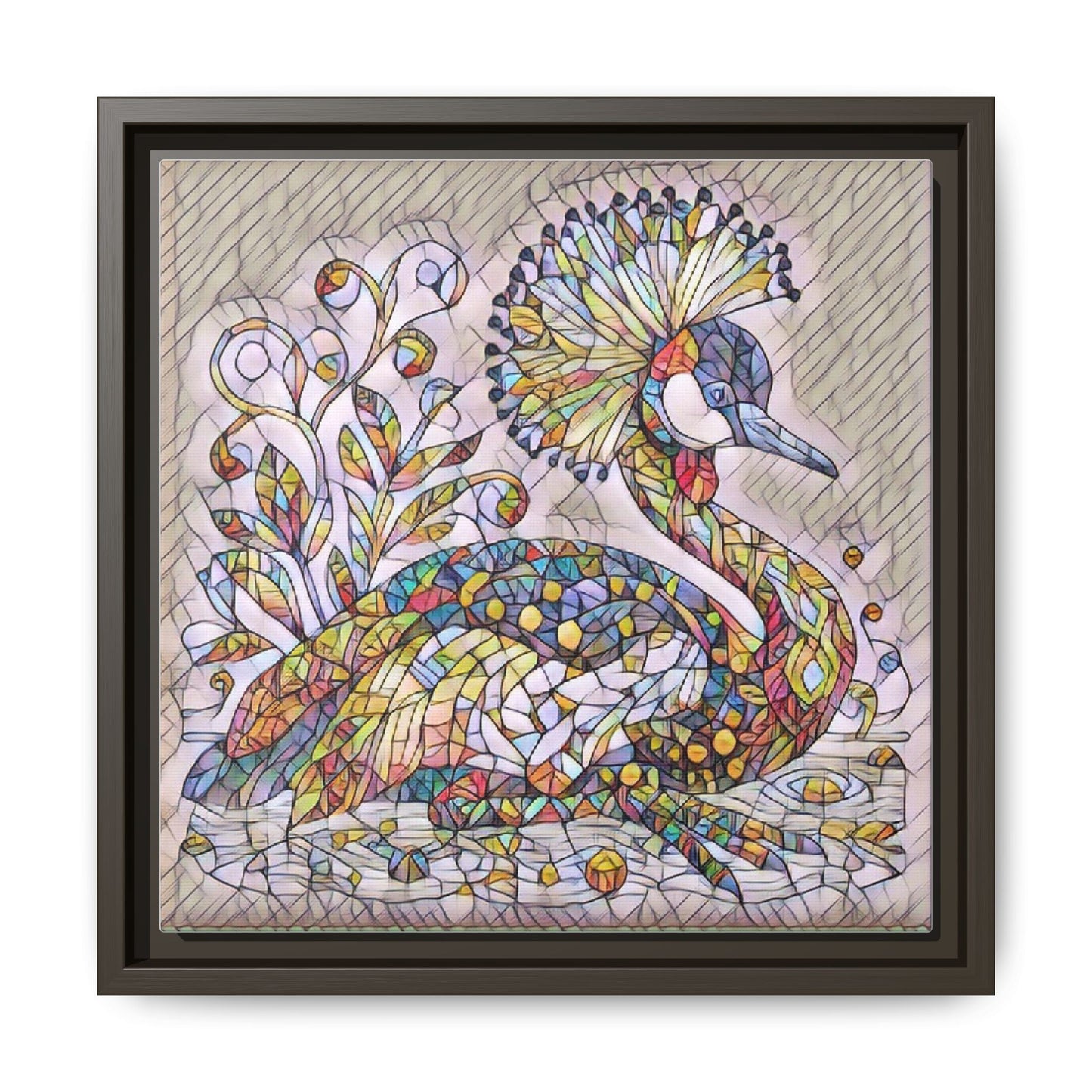 Colorful Peacock Mosaic Framed Canvas Art