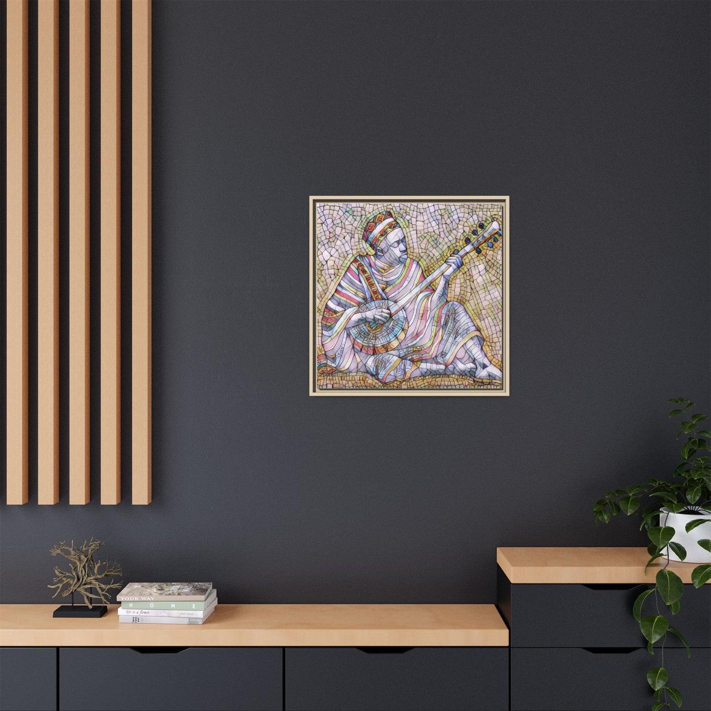 Framed Mosaic Musician Canvas – Colorful Bohemian Wall Art