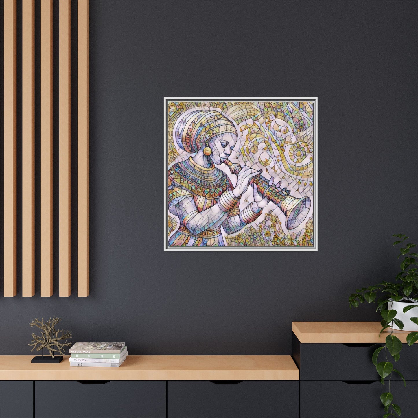 Egyptian Flutist Mosaic Matte Canvas Framed Art