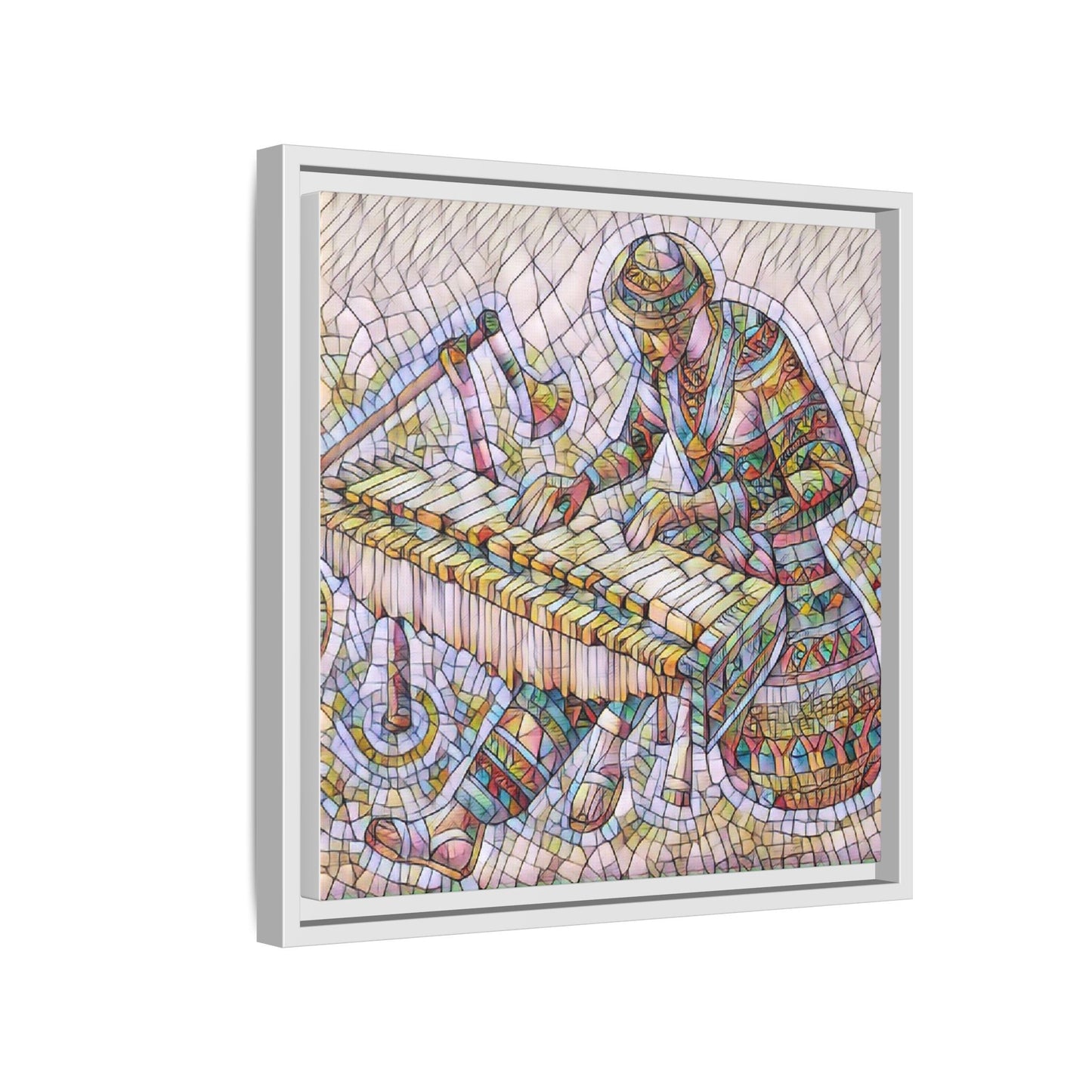 Framed Canvas Art - Colorful Mosaic Vibraphone Musician Print