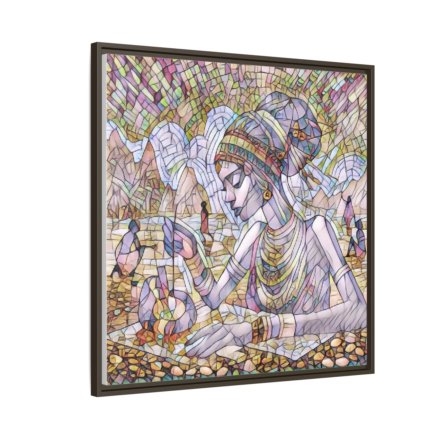 Framed Matte Canvas Art — Mosaic-Inspired Egyptian Woman Illustration