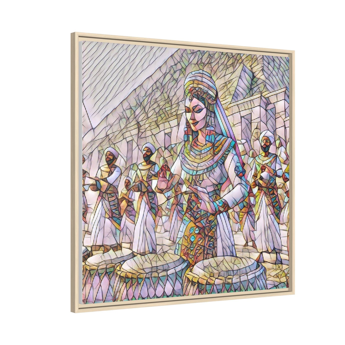 Egyptian Drummers Framed Canvas Art — Colorful Egyptian Dancer Wall Decor