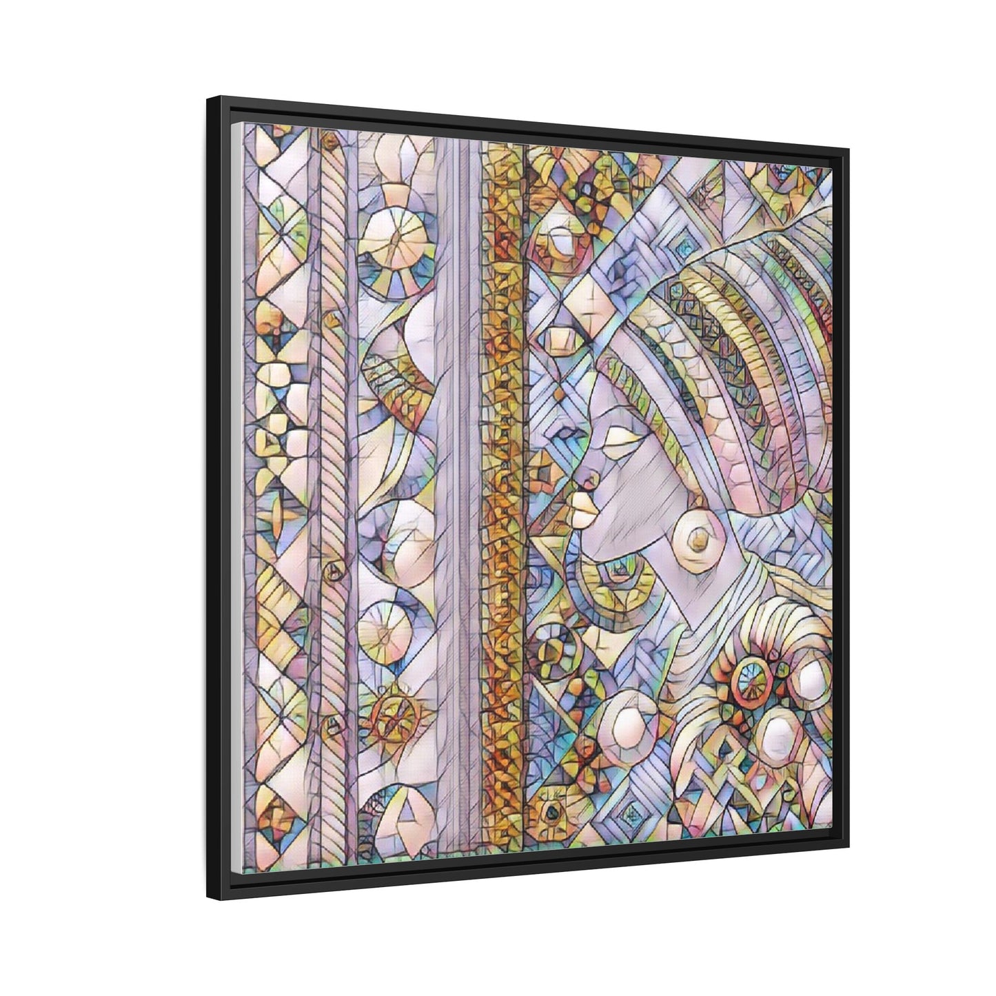 Afrocentric Stained-Glass Portrait Matte Framed Canvas