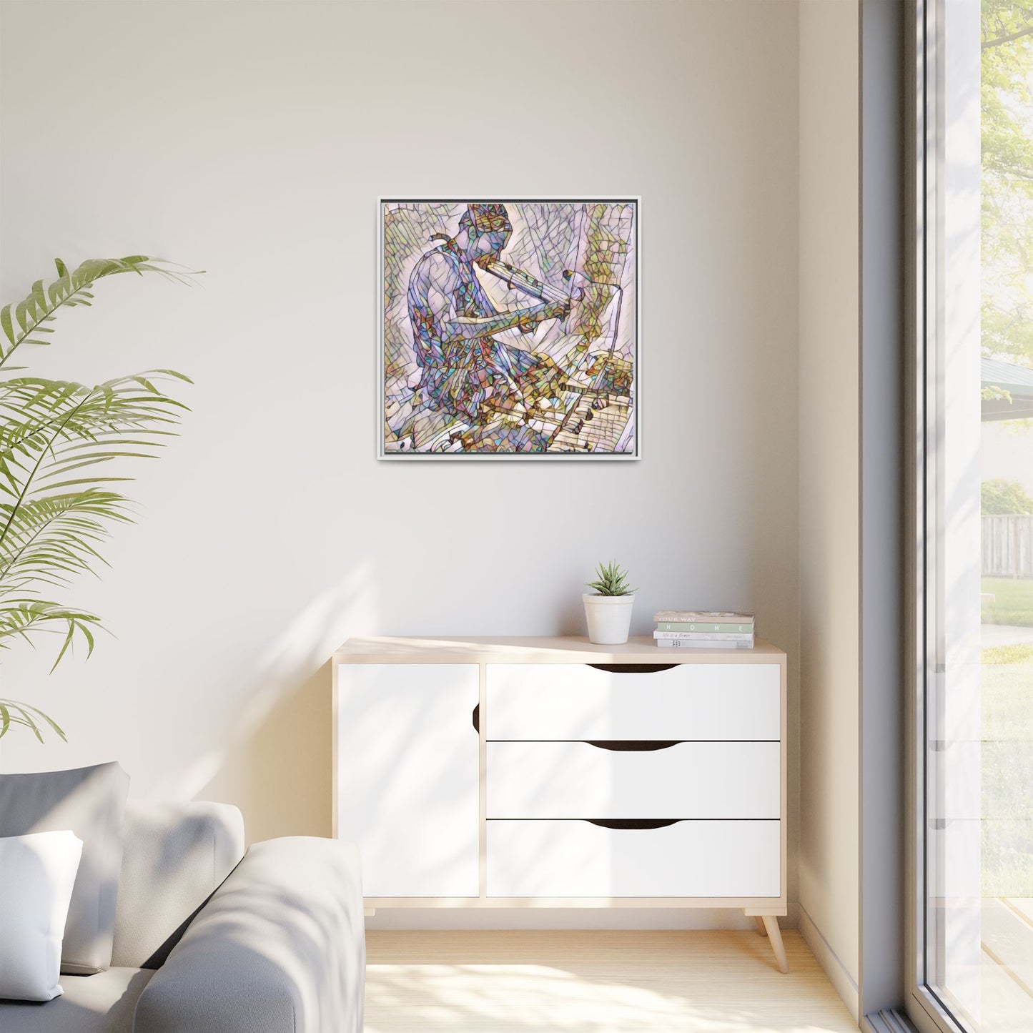 Abstract Violinist Matte Framed Canvas – Colorful Musical Art Print