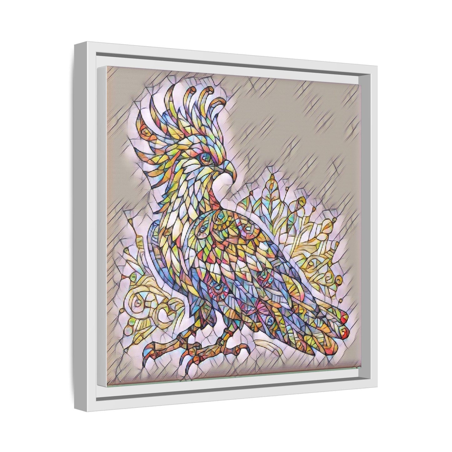 Colorful Stained-Glass Cockatoo Matte Framed Canvas