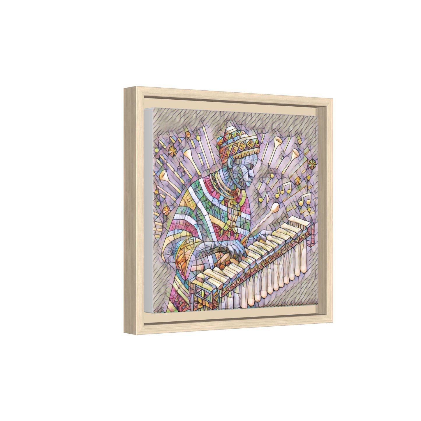 Colorful Marimba Musician Matte Framed Canvas — Vibrant African Instrument Wall Art