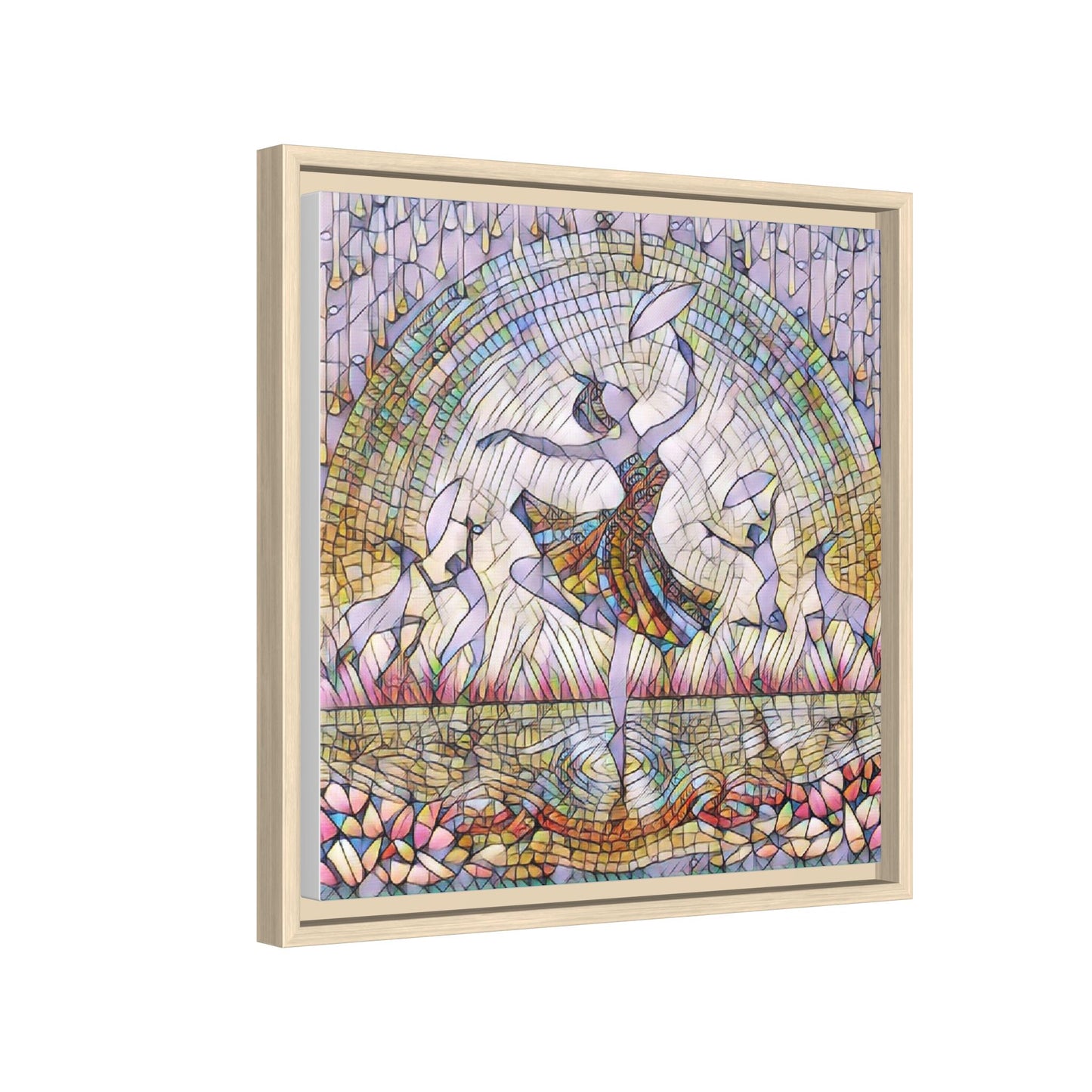 Stained Glass Ballerina Framed Canvas Art — Dancer Mosaic Wall Decor