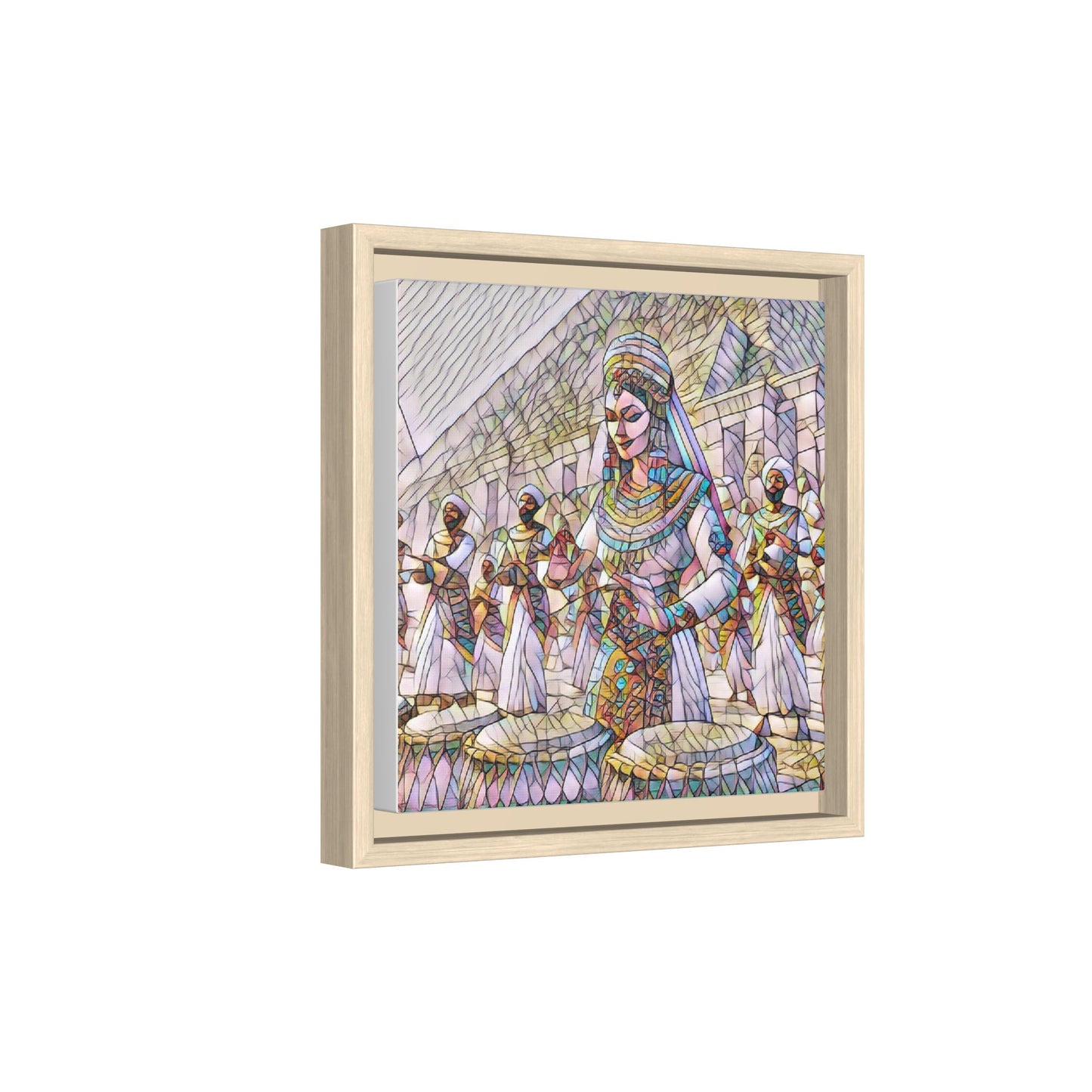 Egyptian Drummers Framed Canvas Art — Colorful Egyptian Dancer Wall Decor