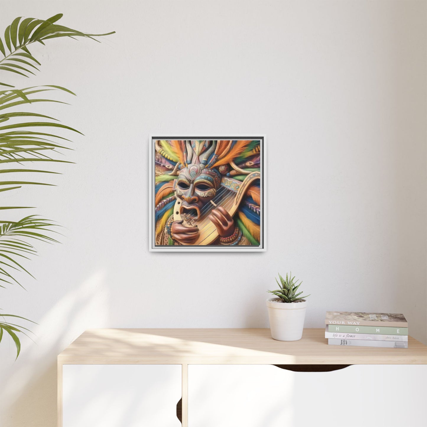 Colorful Tribal Mask Canvas — Framed Matte Wall Art