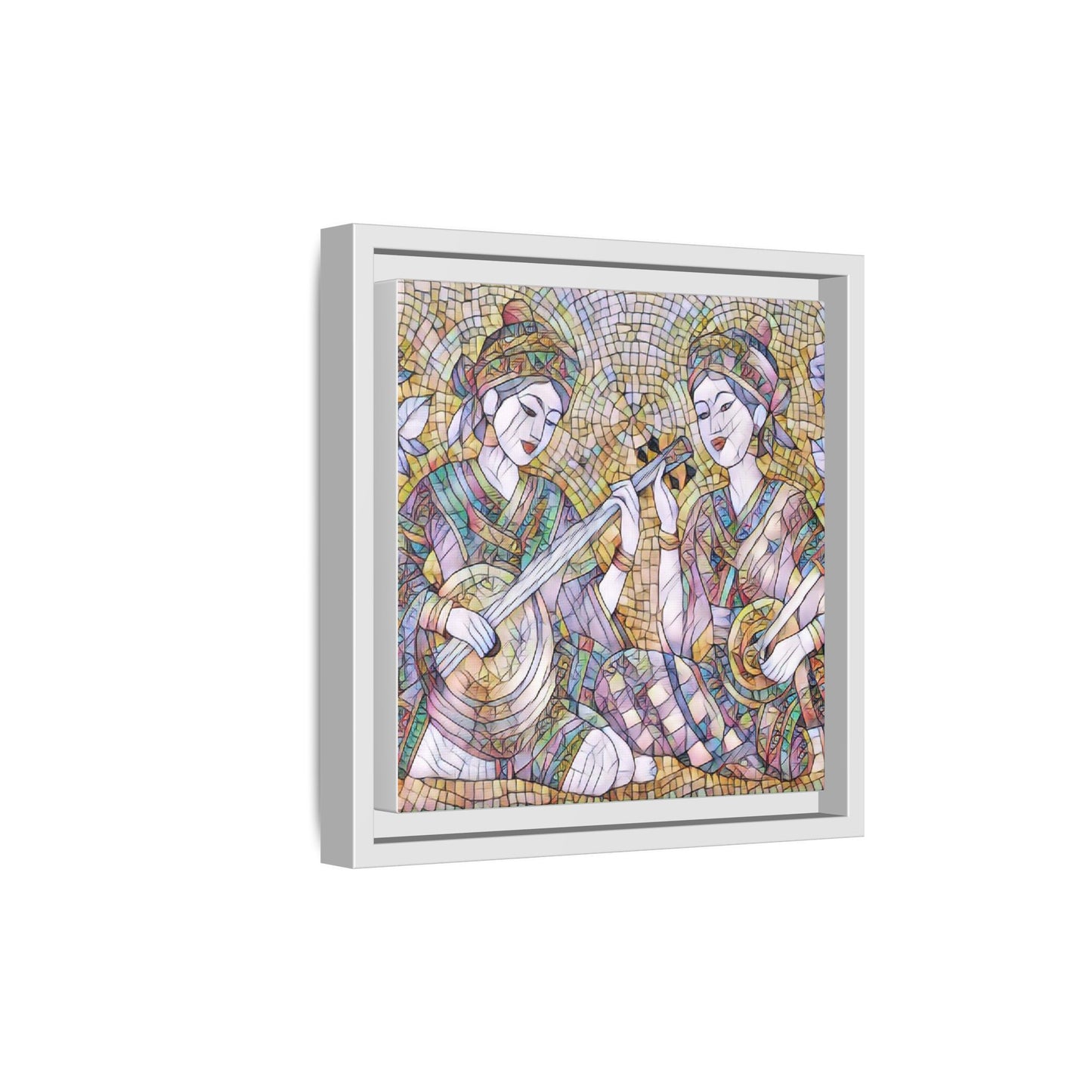 Framed Mosaic Musician Canvas Art — Ethnic Duo Wall Decor