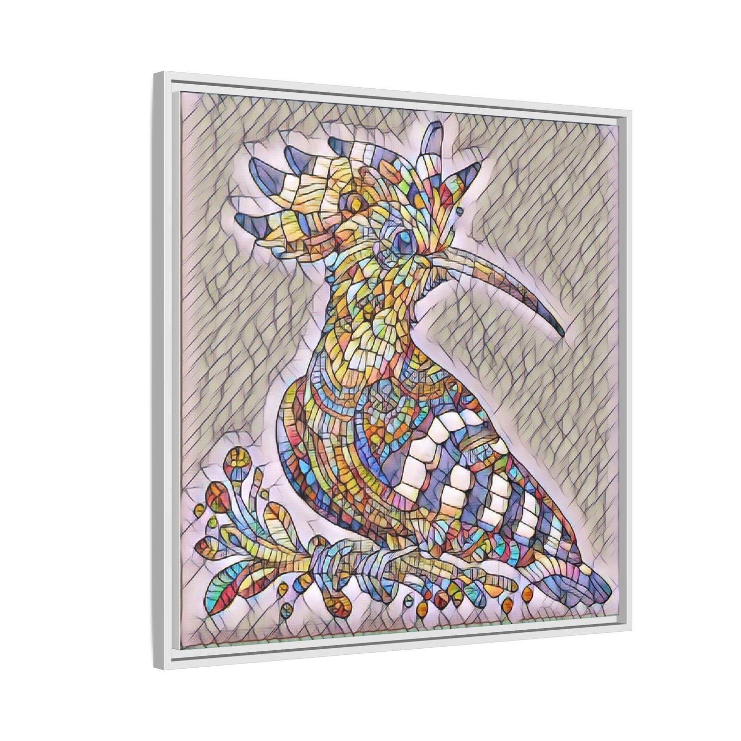Colorful Mosaic Bird Matte Framed Canvas Wall Art