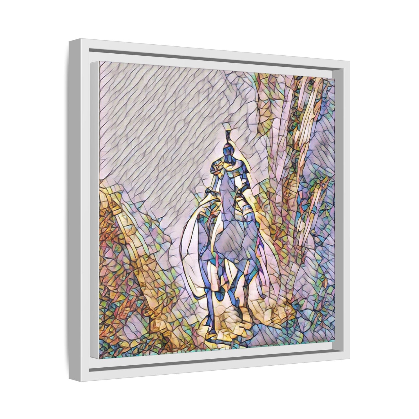Stained-Glass Knight Matte Framed Canvas Wall Art