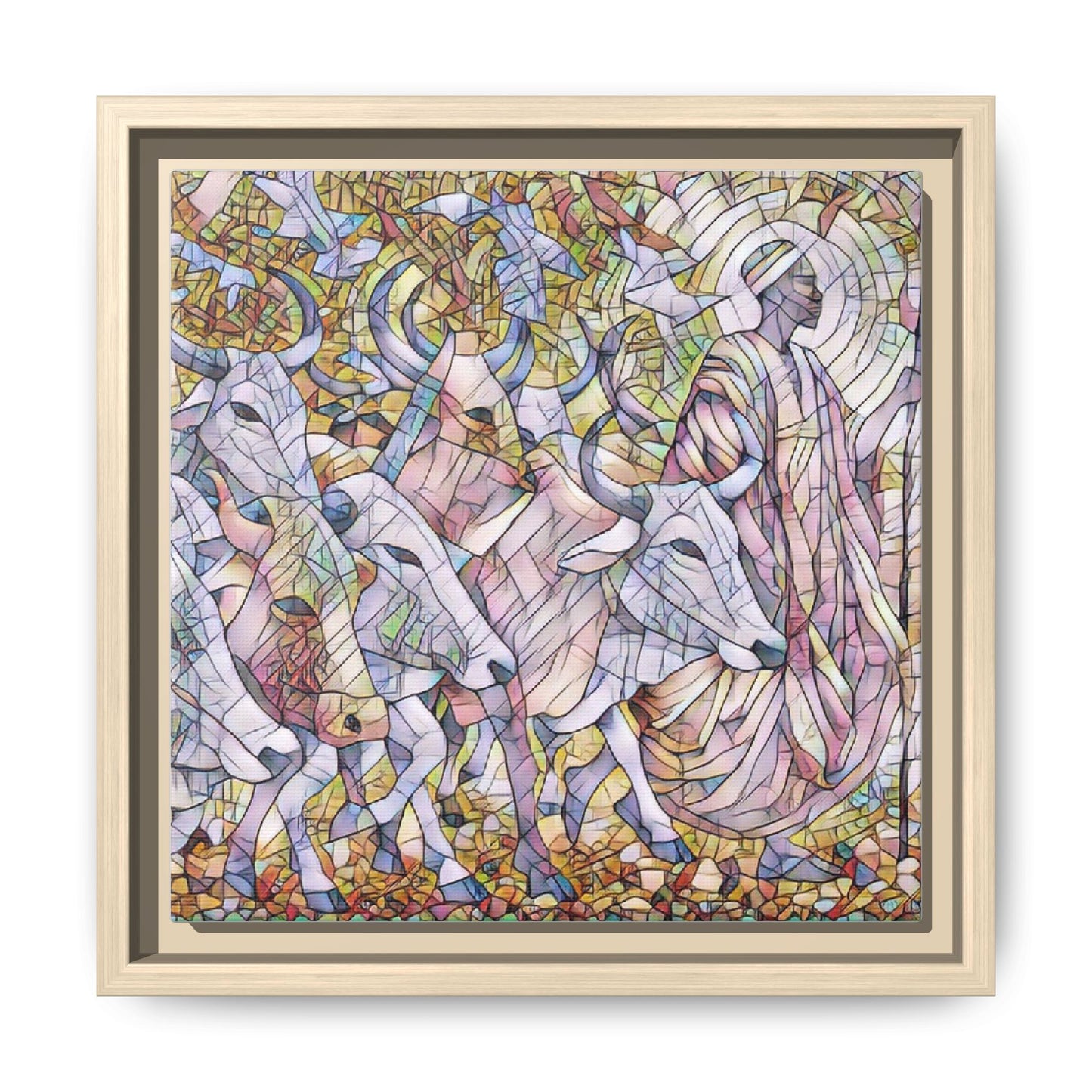 Framed Matte Canvas Art — Stained-Glass Style Cattle Herd
