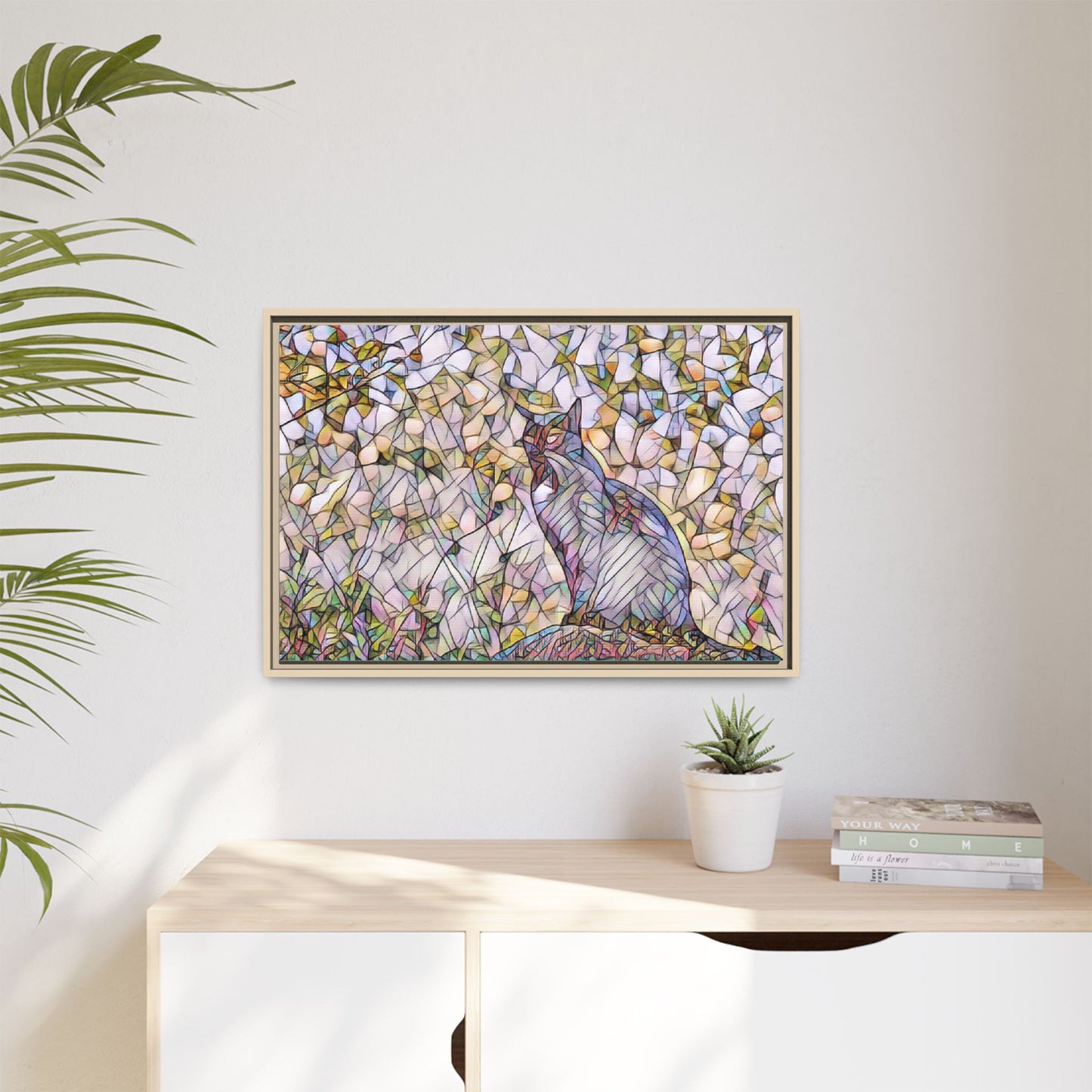 Framed Canvas Art - Stained Glass Heron Nature Print