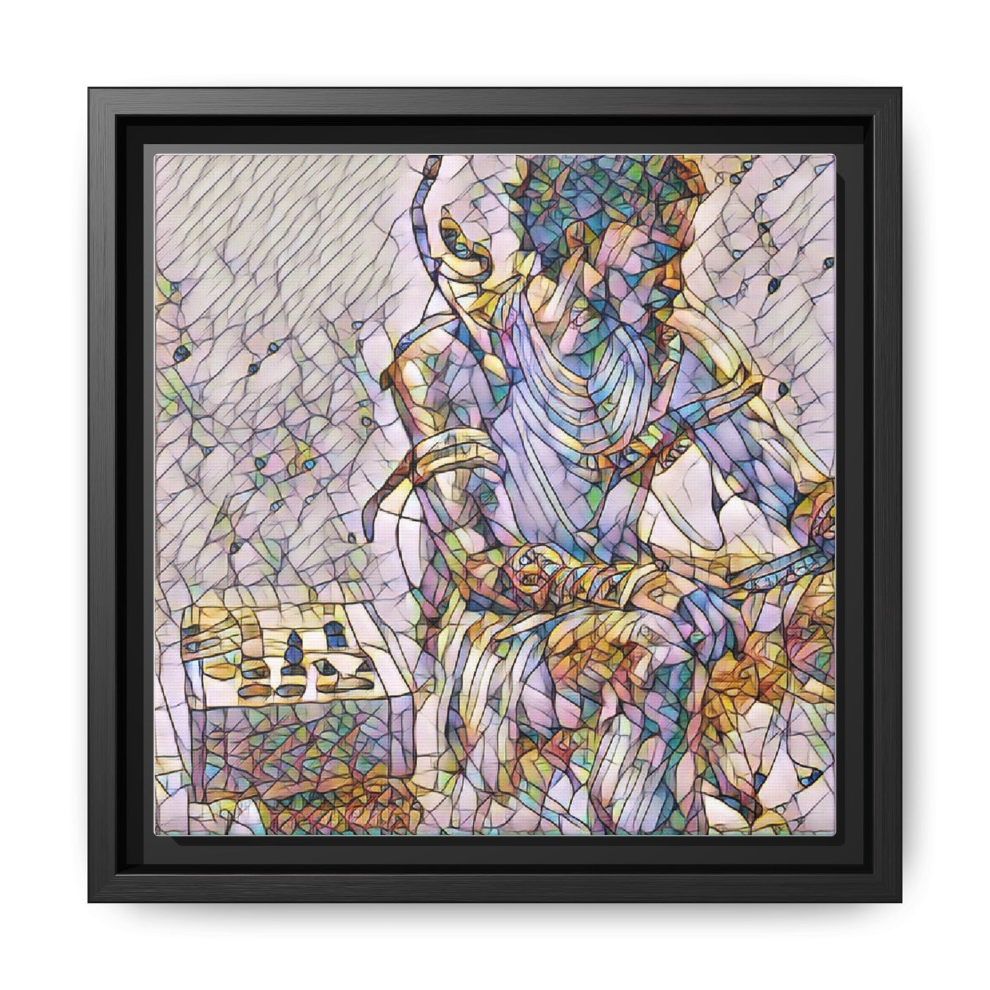 Framed Matte Canvas Art — Abstract Stained-Glass Chess Player