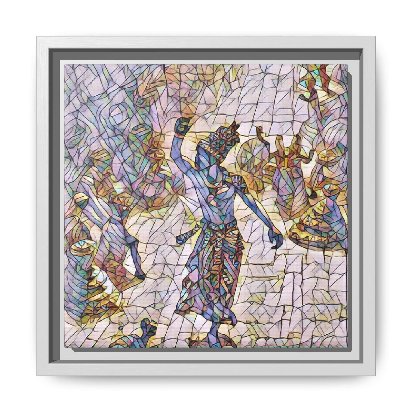 Framed Canvas Art — Colorful Mosaic Krishna Dance Print