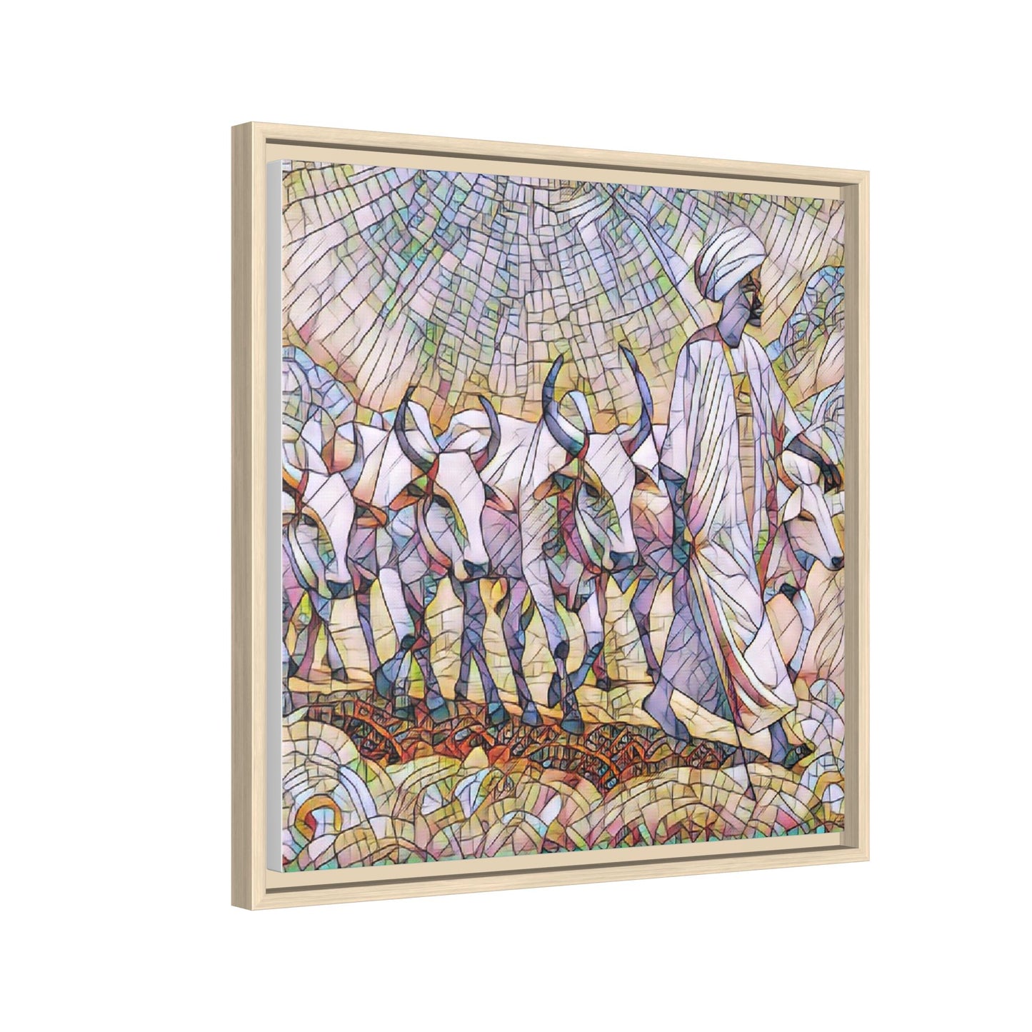 Framed Matte Canvas Art — African Herdsman Mosaic Print