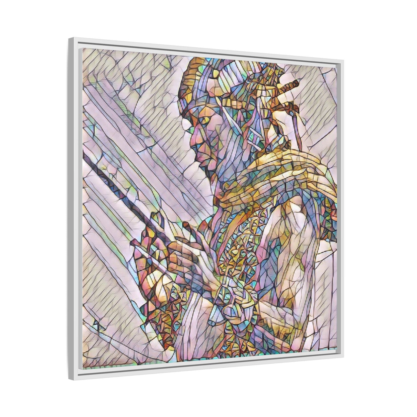 Framed Canvas Art - Colorful Tribal Warrior Portrait (Matte)