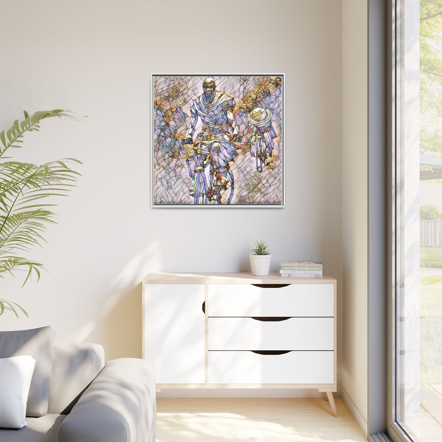 Framed Matte Canvas — Abstract Cyclist Artwork (Multi‑Color)