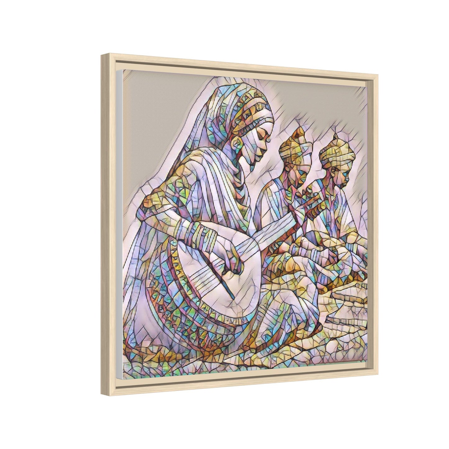 Framed Matte Canvas: Colorful Moroccan Musicians Wall Art