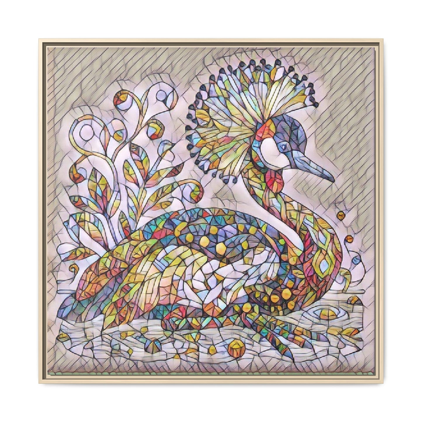 Colorful Peacock Mosaic Framed Canvas Art