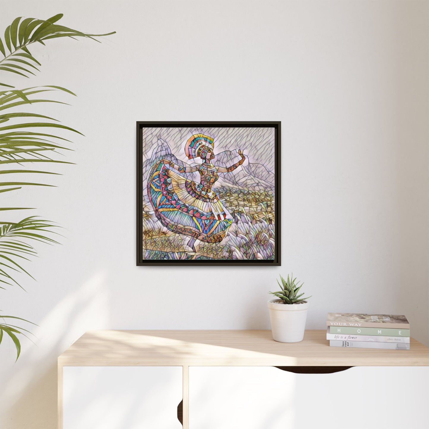 Ballerina Mosaic Framed Canvas Print — Colorful Ethnic Dance Wall Art