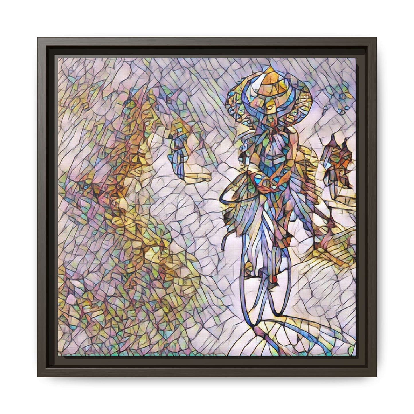 Abstract Cyclist Stained-Glass Art Print — Framed Matte Canvas